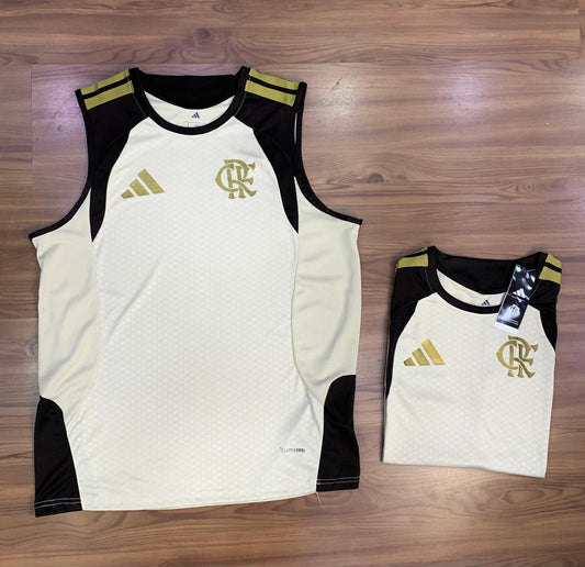 Camiseta Futebol Flamengo 2026_regata treino_bege com marrom