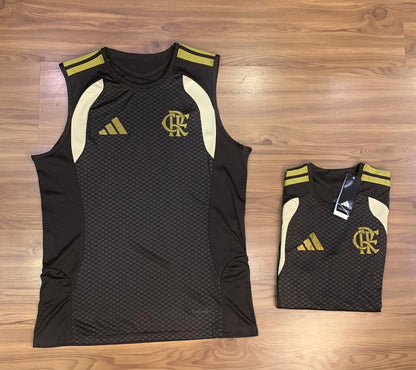 Camiseta Futebol Flamengo 2026_regata treino_marrom com bege